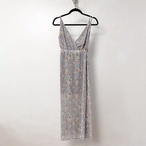 No Frills Floral Tie Back Sheer Skirt Winter Chic Midi dress Light Purple Small‎